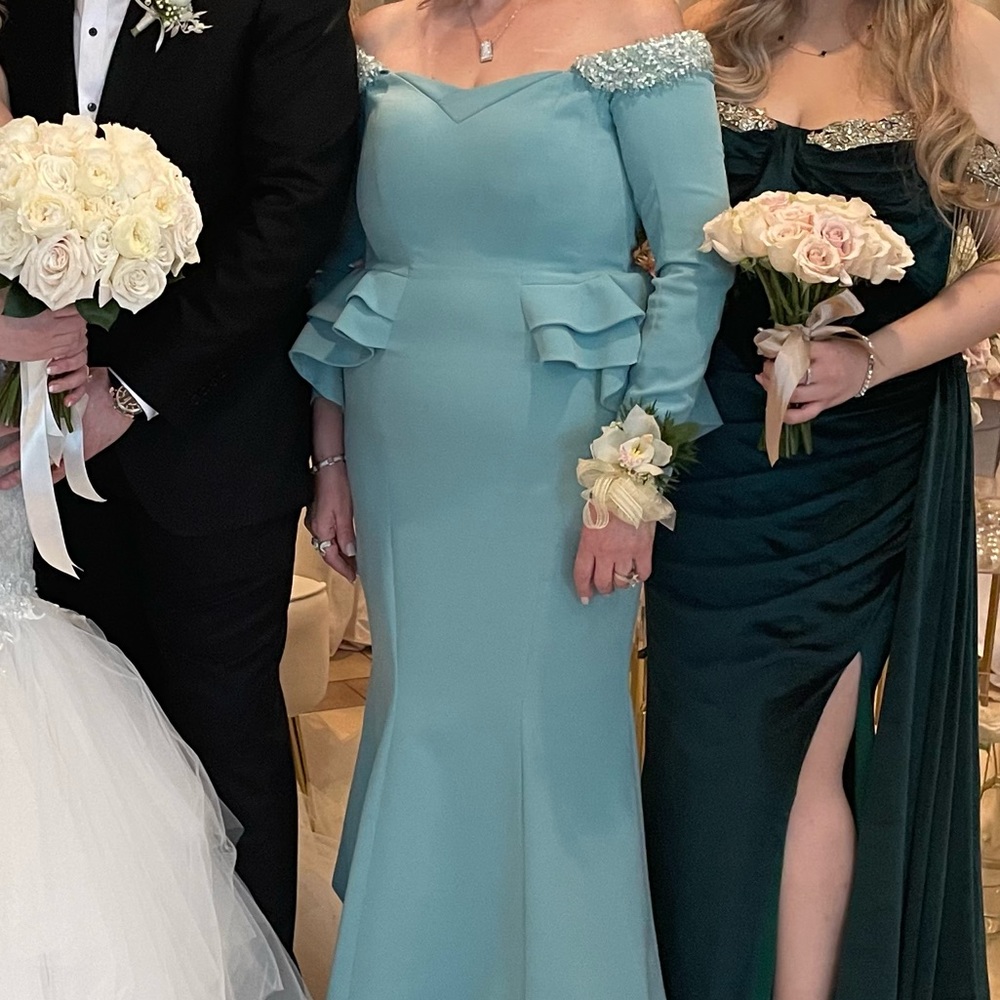 MNM Couture - G0936 Evening Gown w/ Embellished Over the Shoulder Design